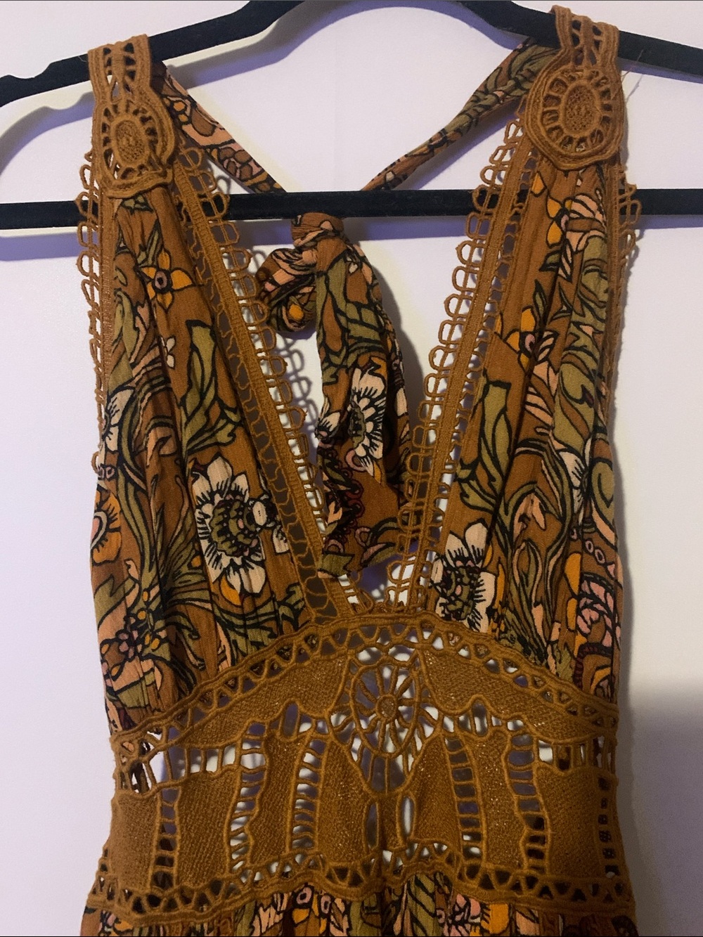 Free People Rust Floral Crochet-Trim Maxi Jumpsuit - Picture 3 of 12